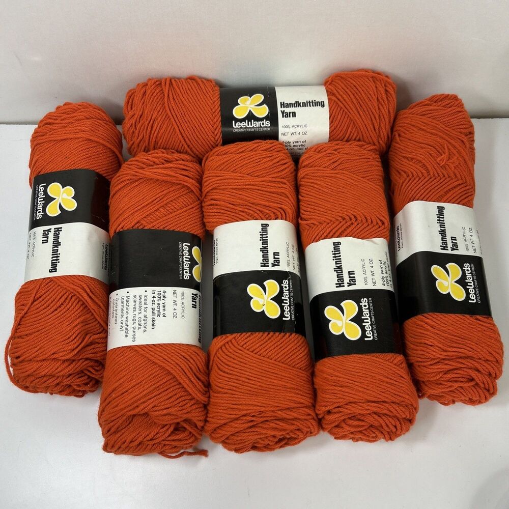 Vtg LeeWards Yarn Skein Lot Tangerine Acrylic 4oz 41912 Knitting Crochet 4-ply